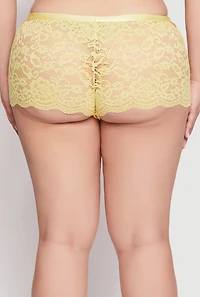 Womens Plus Size Lace Caged Side Boyshort Panty, Yellow, Size 2X