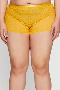 Womens Plus Size Trendy Lace Boyshort Panties, Yellow, Size 3X