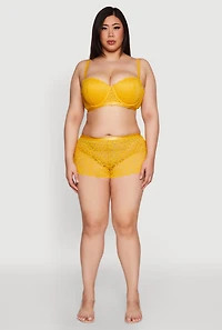 Womens Plus Size Trendy Lace Boyshort Panties, Yellow, Size 3X