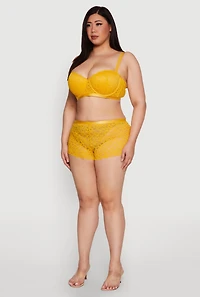 Womens Plus Size Trendy Lace Boyshort Panties, Yellow, Size 3X