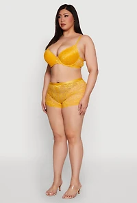 Womens Plus Size Caged V Back Scalloped Lace Boyshort Panty, Yellow, Size 3X