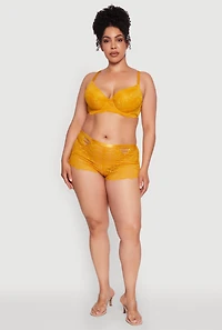 Womens Plus Size Lace Studded V Caged Detail Boyshort Panty, Yellow, Size 1X