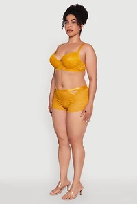 Womens Plus Size Lace Studded V Caged Detail Boyshort Panty, Yellow, Size 2X