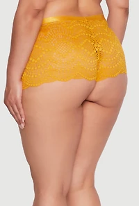 Womens Plus Size Lace Studded V Caged Detail Boyshort Panty, Yellow, Size 1X