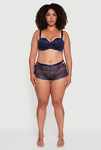 Womens Plus Size Floral Lace Caged Side Boyshort Panty, Blue, Size 1X