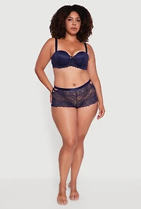 Womens Plus Size Floral Lace Caged Side Boyshort Panty, Blue, Size 1X