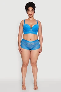 Womens Plus Size Floral Lace Boyshort Panty, Blue, Size 3X