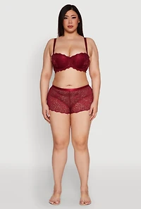 Womens Plus Size Poppy Floral Lace Boyshort Panty, Red, Size 2X