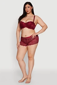 Womens Plus Size Poppy Floral Lace Boyshort Panty, Red, Size 2X