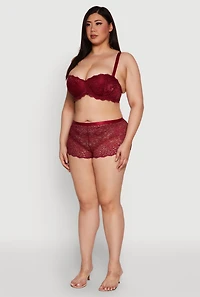 Womens Plus Size Poppy Floral Lace Boyshort Panty, Red, Size 2X