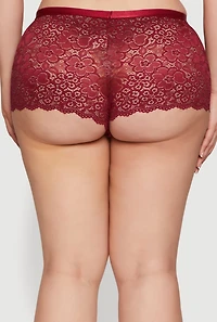 Womens Plus Size Poppy Floral Lace Boyshort Panty, Red, Size 1X