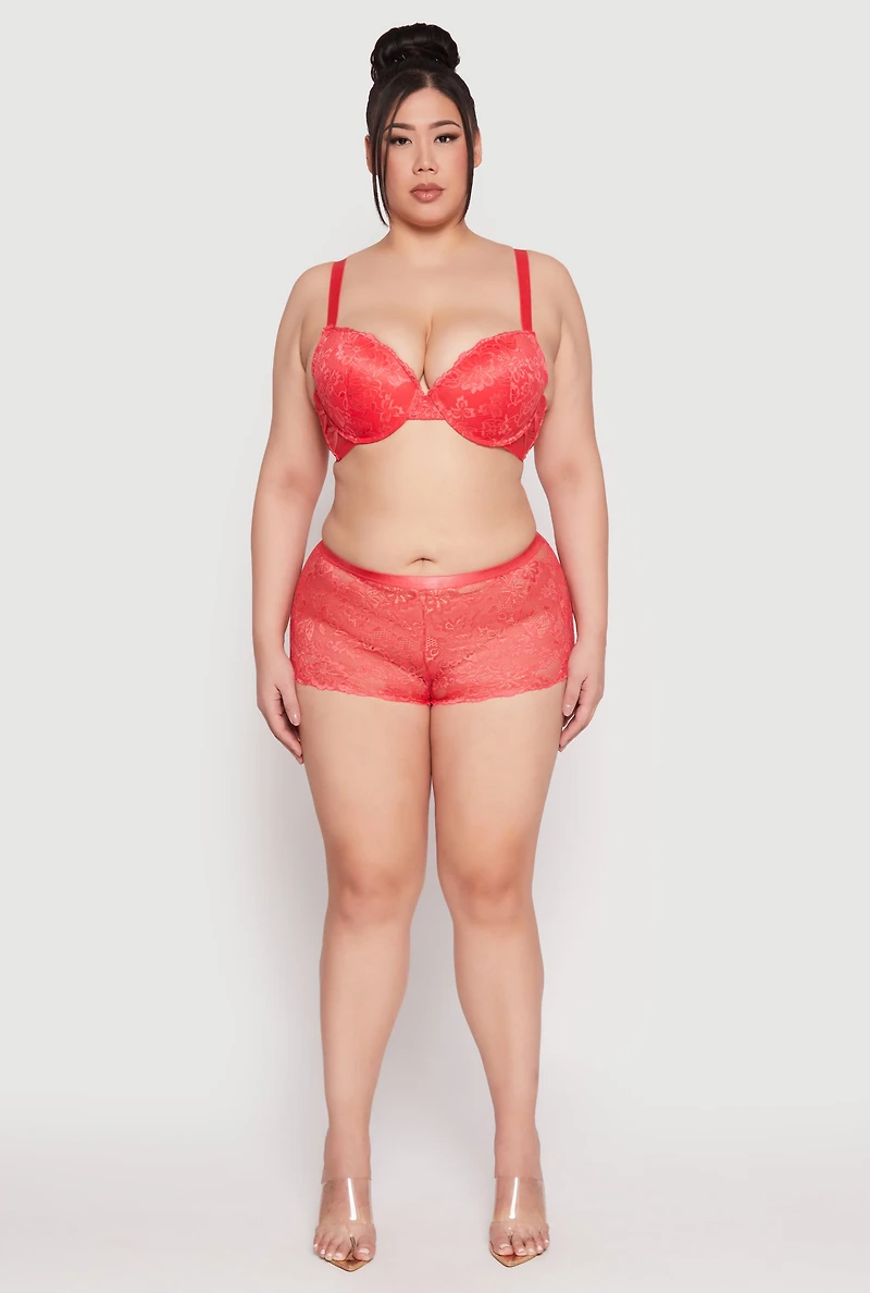 Womens Plus Size Caged Back Floral Patterned Boyshort Panties, Orange, Size 2X