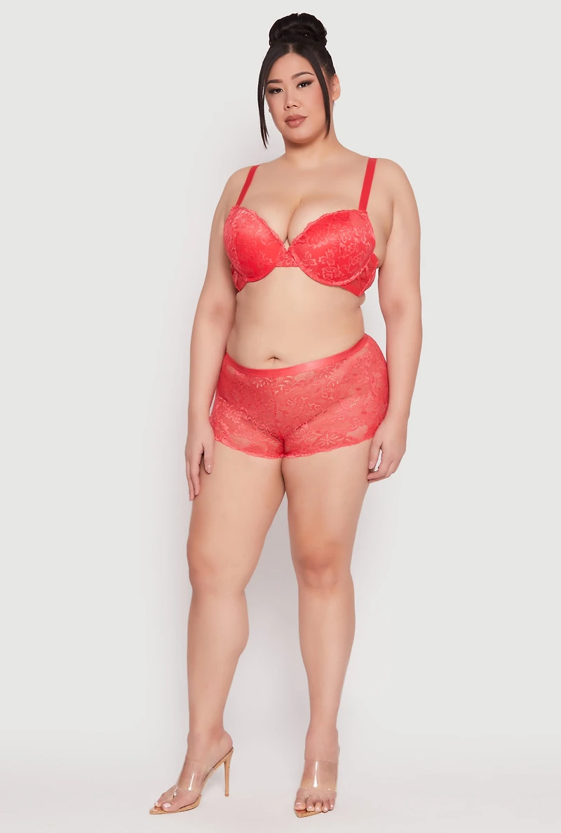 Womens Plus Size Caged Back Floral Patterned Boyshort Panties, Orange, Size 2X
