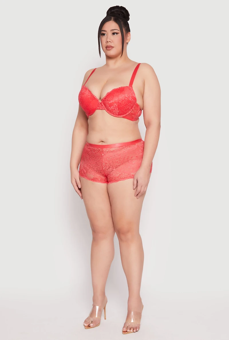 Womens Plus Size Caged Back Floral Patterned Boyshort Panties, Orange, Size 2X