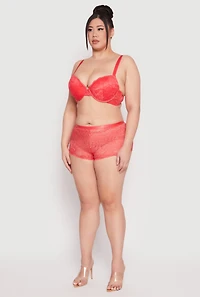 Womens Plus Size Caged Back Floral Patterned Boyshort Panties, Orange, Size 2X