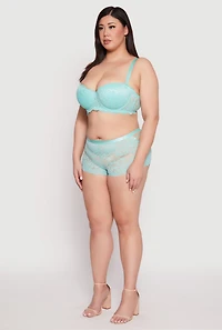 Womens Plus Size Side V Caged Lace Boyshort Panty, Green, Size 3X