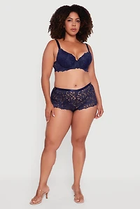 Womens Plus Size Abstract Floral Lace Boyshort Panty, Blue, Size 2X