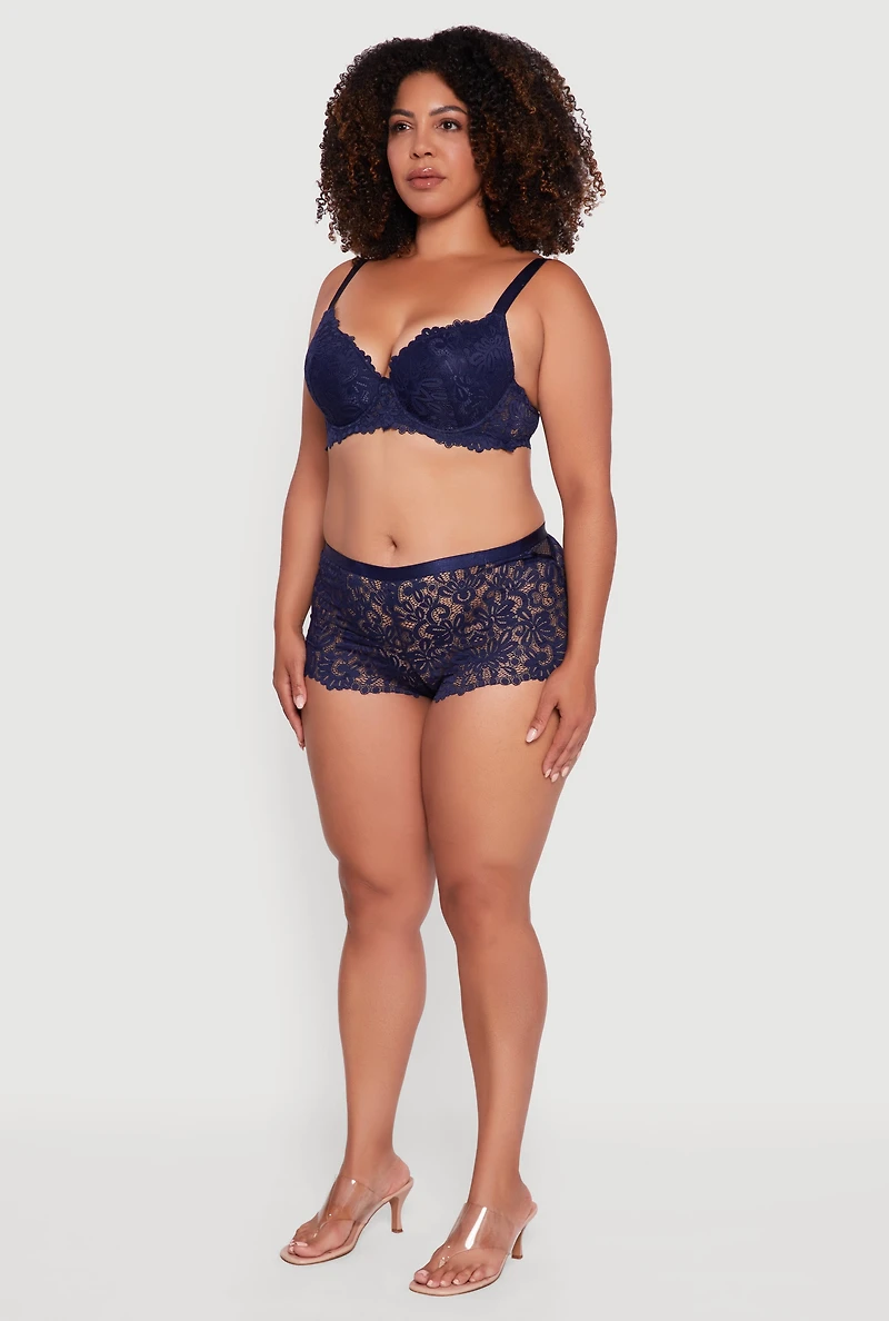 Plus Abstract Floral Lace Boyshort Panty