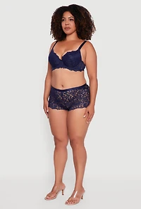 Plus Abstract Floral Lace Boyshort Panty