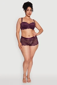 Womens Plus Size Lace Convertible Balconette Bra with Scalloped Hem, Purple, Size 44C