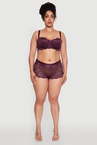 Womens Plus Size Lace Convertible Balconette Bra with Scalloped Hem, Purple, Size 44D