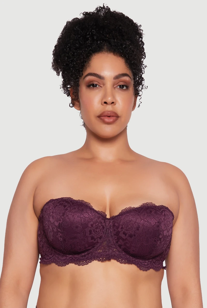 Womens Plus Size Lace Convertible Balconette Bra with Scalloped Hem, Purple, Size 38D