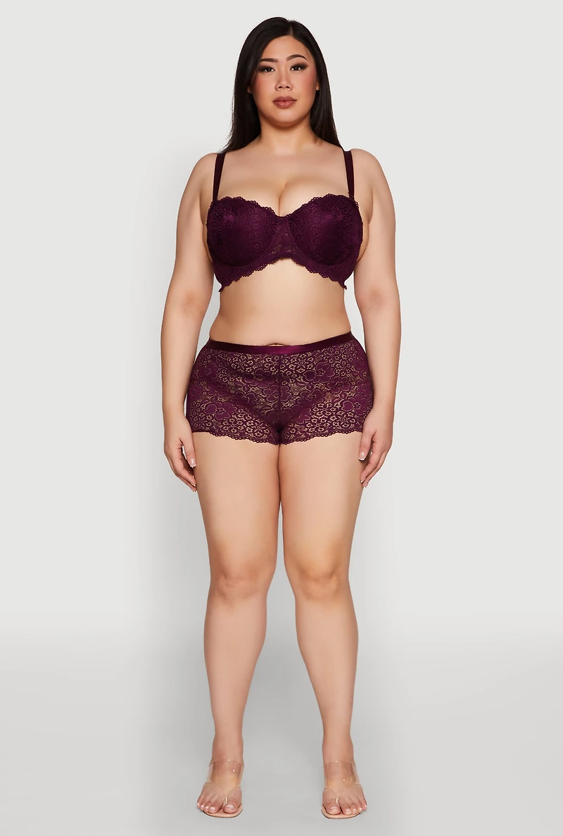 Womens Plus Size Scalloped Lace Convertible Strapless Bra, Purple, Size 44D