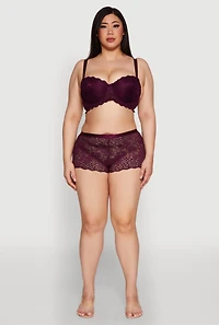 Womens Plus Size Scalloped Lace Convertible Strapless Bra, Purple, Size 44D