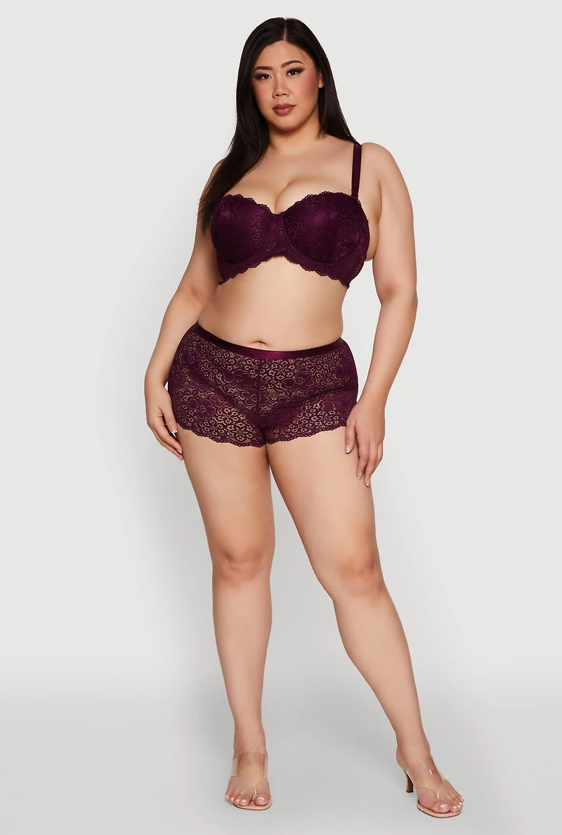 Womens Plus Size Scalloped Lace Convertible Strapless Bra, Purple, Size 44D