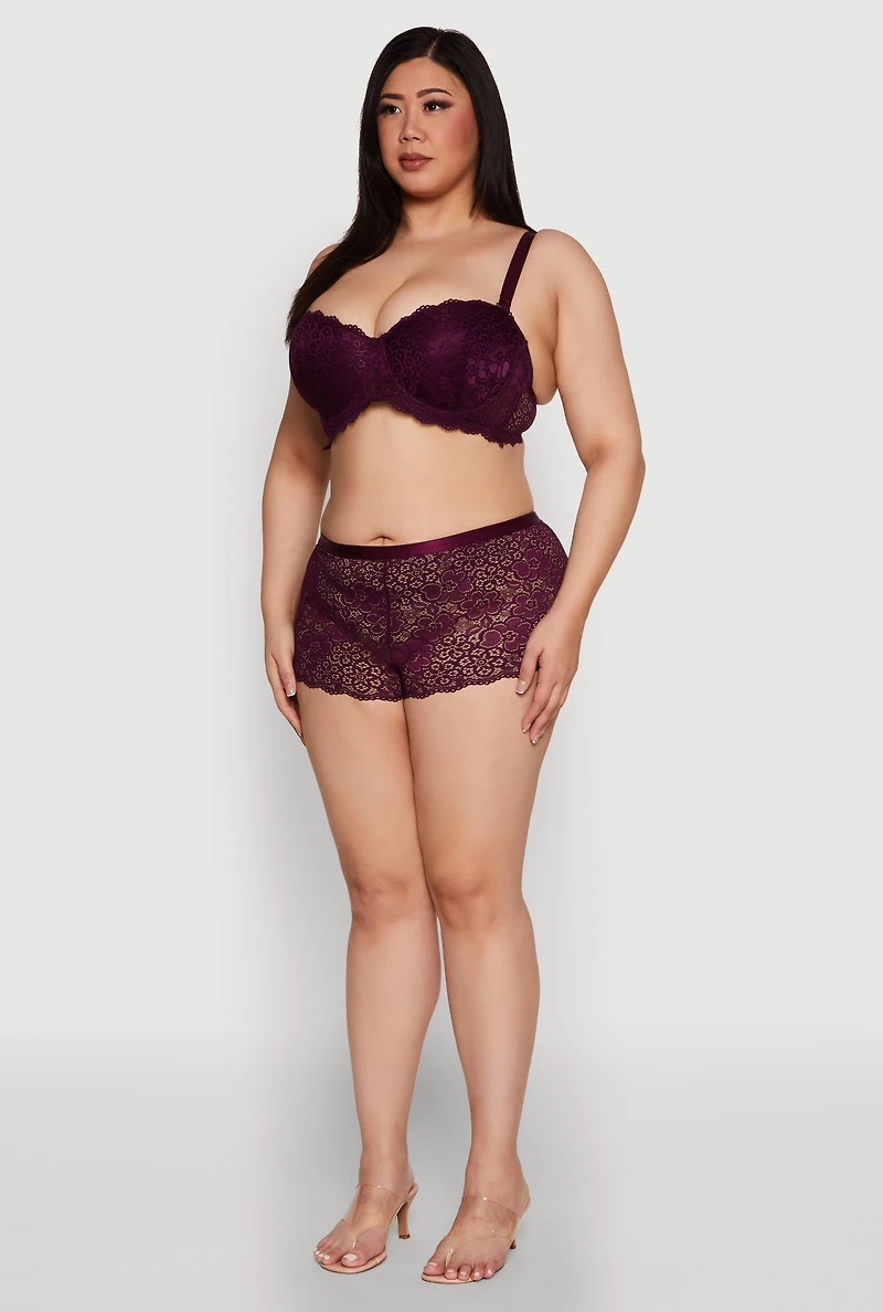 Womens Plus Size Scalloped Lace Convertible Strapless Bra, Purple, Size 44D