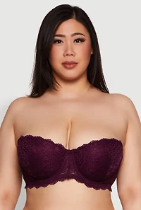 Womens Plus Size Scalloped Lace Convertible Strapless Bra, Purple, Size 44D