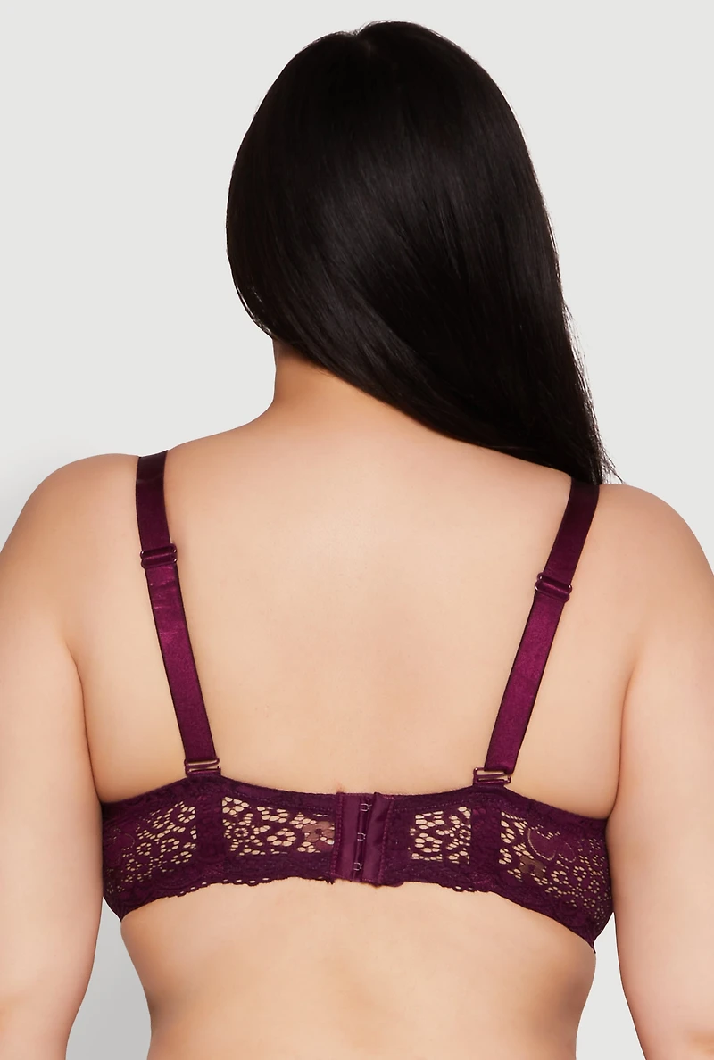 Womens Plus Size Scalloped Lace Convertible Strapless Bra, Purple, Size 44D