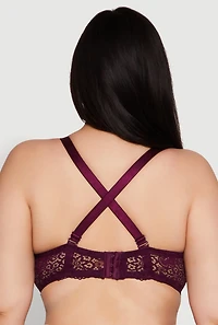 Womens Plus Size Scalloped Lace Convertible Strapless Bra, Purple, Size 44D