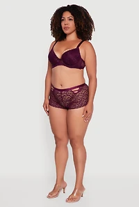 Womens Plus Size Swirl Lace Scalloped Trim Plunge Bra, Purple, Size 40C