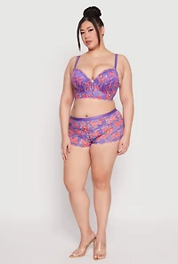 Womens Plus Size Floral Lace Longline Plunge Bra, Purple, Size 44C