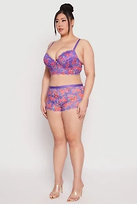 Womens Plus Size Floral Lace Longline Plunge Bra, Purple, Size 38C