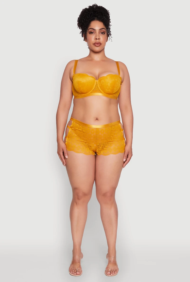 Womens Plus Lace Push Up Convertible Balconette Bra, Yellow,