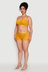 Womens Plus Lace Push Up Convertible Balconette Bra, Yellow,