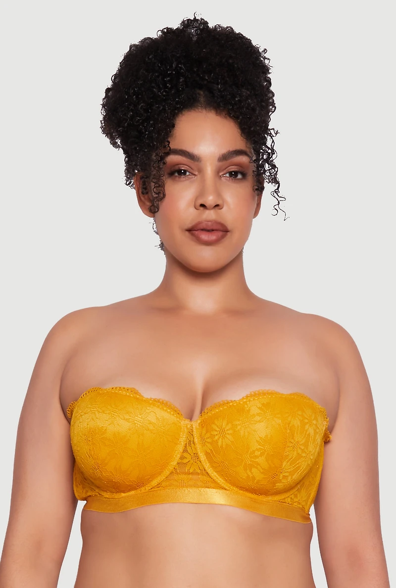 Womens Plus Size Lace Push Up Convertible Balconette Bra, Yellow, Size 44C