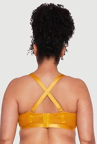 Womens Plus Size Lace Push Up Convertible Balconette Bra, Yellow, Size 44C