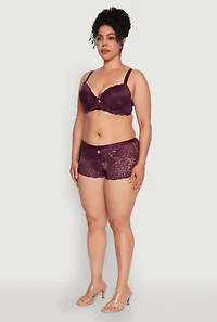 Womens Plus Size Lace Push Up Plunge Bra with Keyhole Detail, Purple, Size 44C