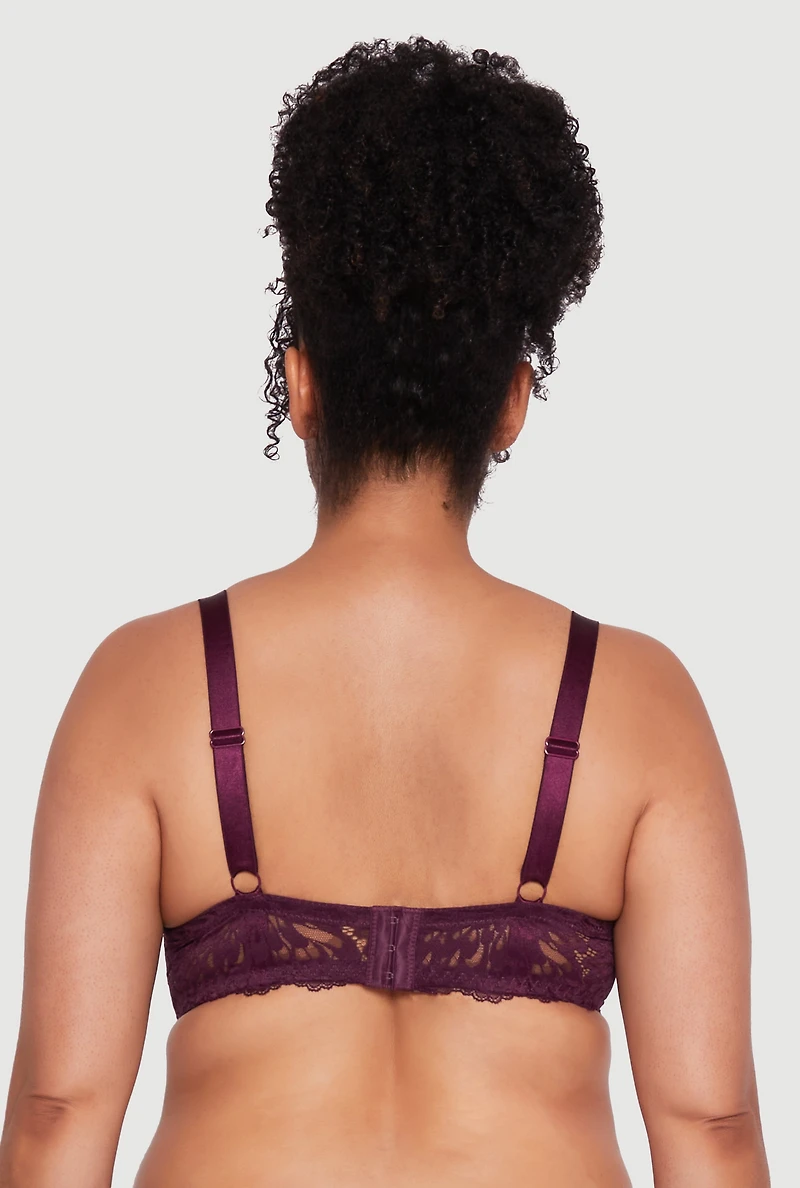 Womens Plus Size Lace Push Up Plunge Bra with Keyhole Detail, Purple, Size 38D