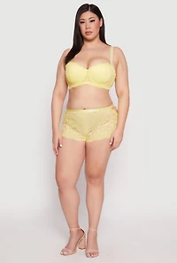 Womens Plus Size Scalloped Lace Balconette Bra | Convertible to Strapless, Yellow, Size 38D