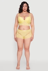 Womens Plus Size Floral Lace Plunge Longline Bra, Yellow, Size 38C