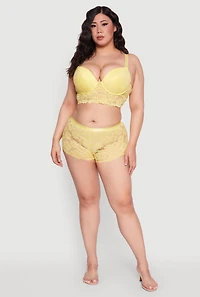 Womens Plus Size Floral Lace Plunge Longline Bra, Yellow, Size 40D