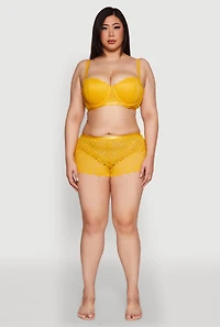 Womens Plus Size Lace Padded Push Up Bra with Adjustable Straps, Yellow, Size 38D