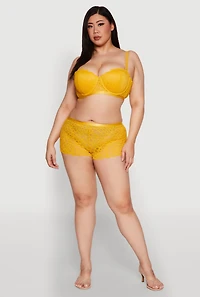 Womens Plus Size Lace Padded Push Up Bra with Adjustable Straps, Yellow, Size 38D