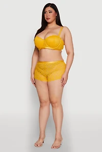 Womens Plus Size Lace Padded Push Up Bra with Adjustable Straps, Yellow, Size 38D