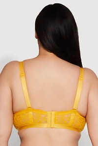 Womens Plus Size Lace Padded Push Up Bra with Adjustable Straps, Yellow, Size 38D