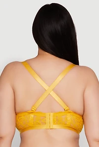 Womens Plus Size Lace Padded Push Up Bra with Adjustable Straps, Yellow, Size 38D